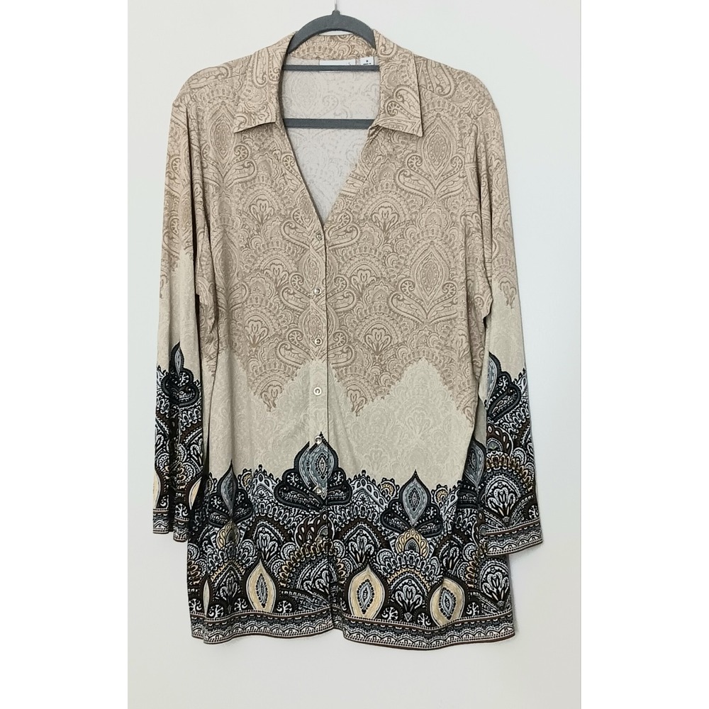 Susan Graver Blouse Women's Size 1X Liquid Knit Button Front V-Neck Pre-owned